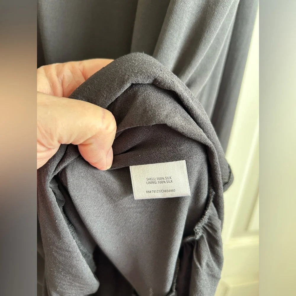 EILEEN FISHER Scoop-neck Stretch Silk Jersey Dark Gray Ruffled Dress Sz XL - Picture 8 of 9